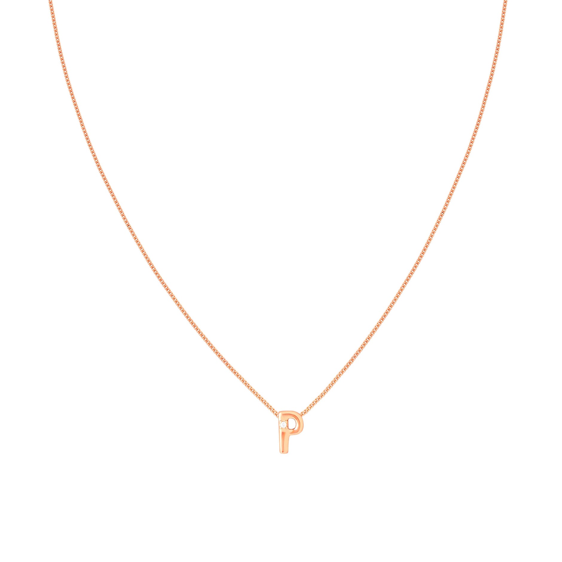 P Initial Pendant Necklace in Rose Gold