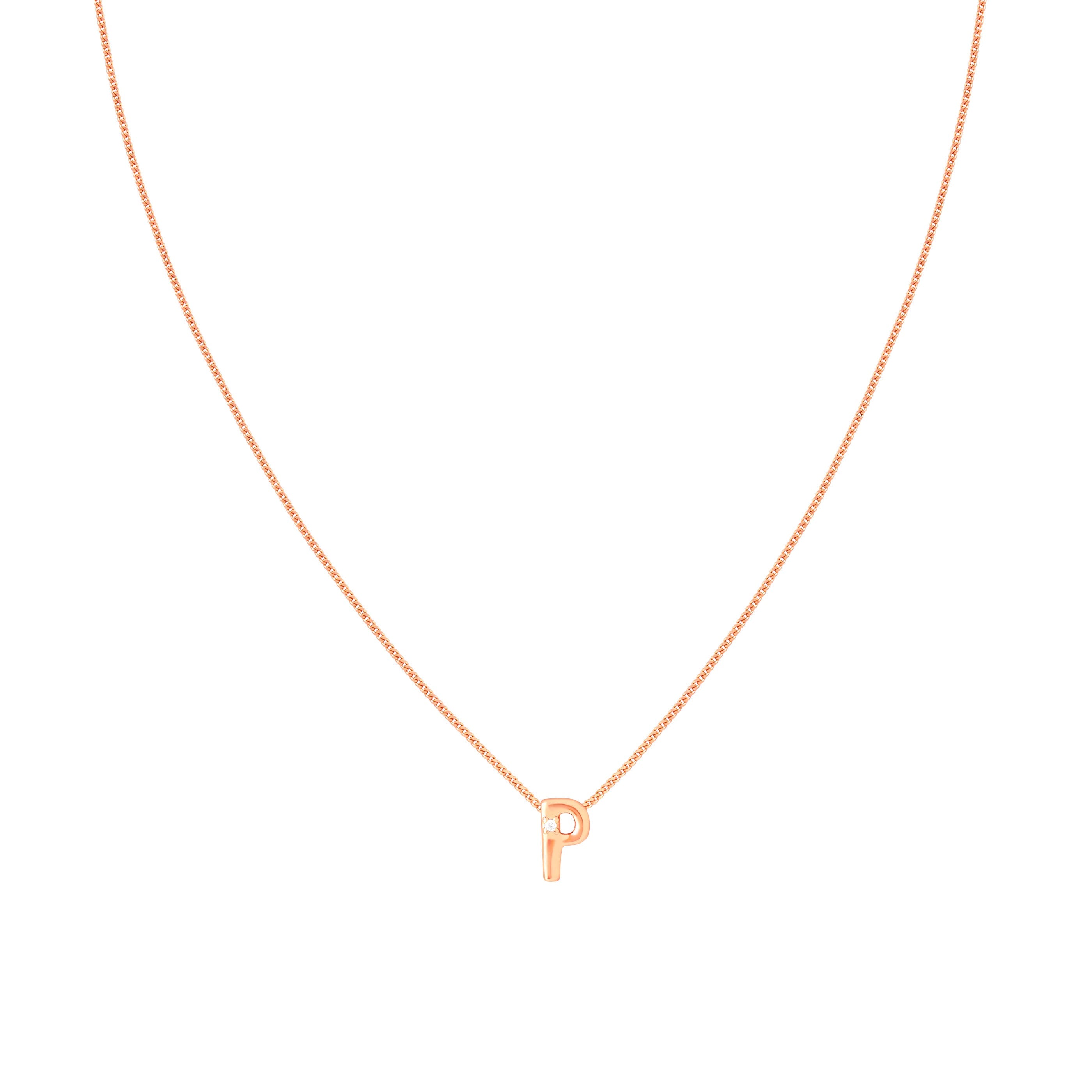 P Initial Pendant Necklace in Rose Gold