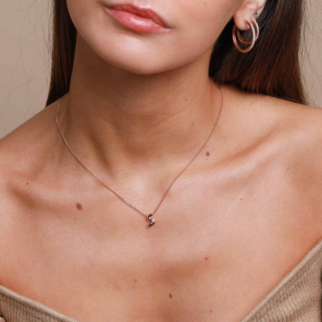 S Initial Pendant Necklace in Rose Gold worn