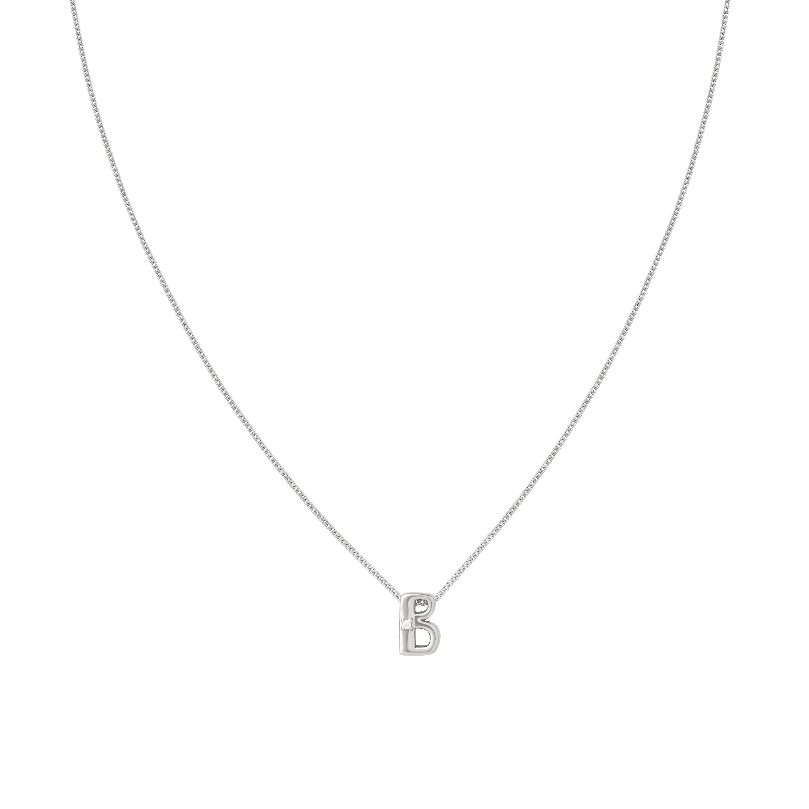 B Initial Pendant Necklace in Silver