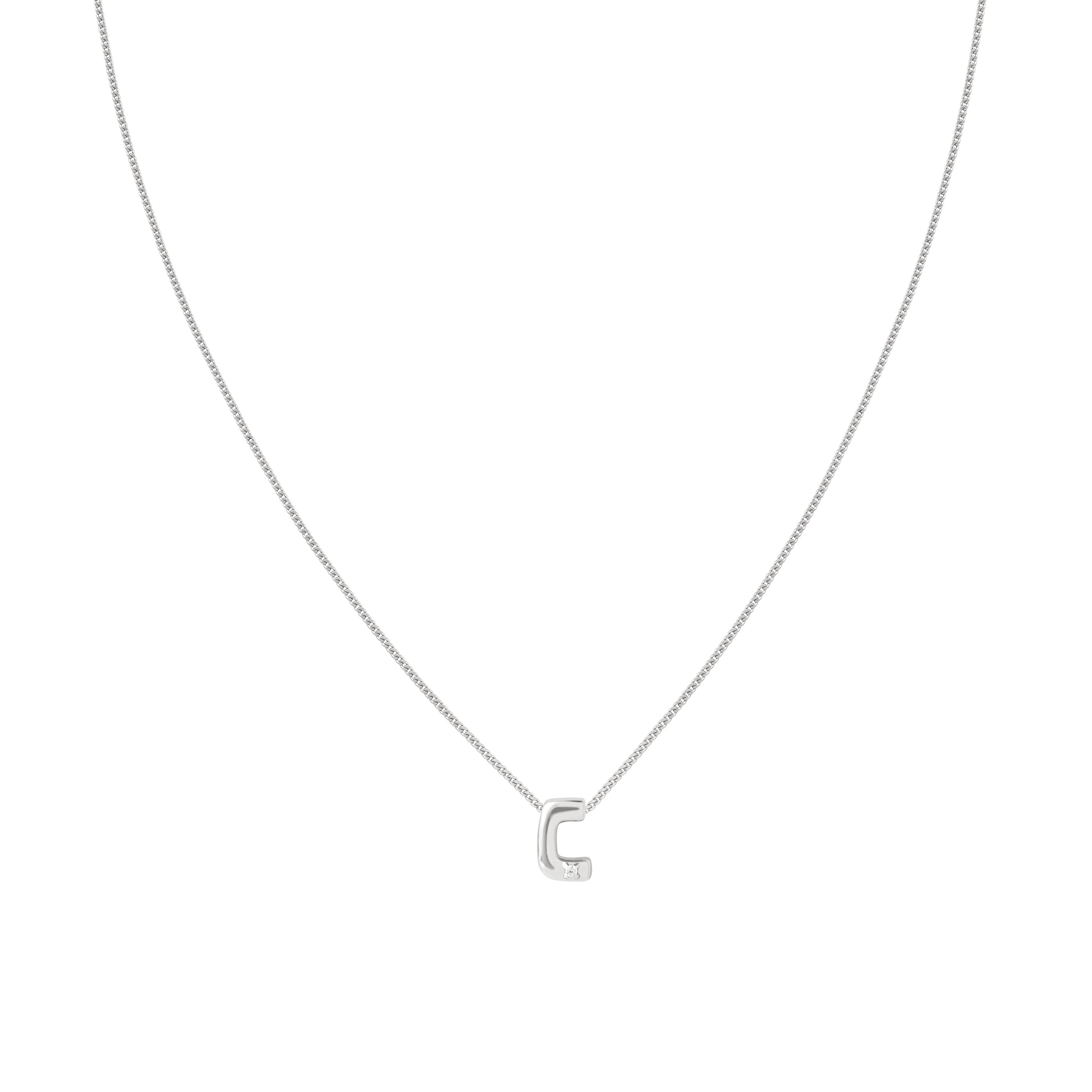 C Initial Pendant Necklace in Silver