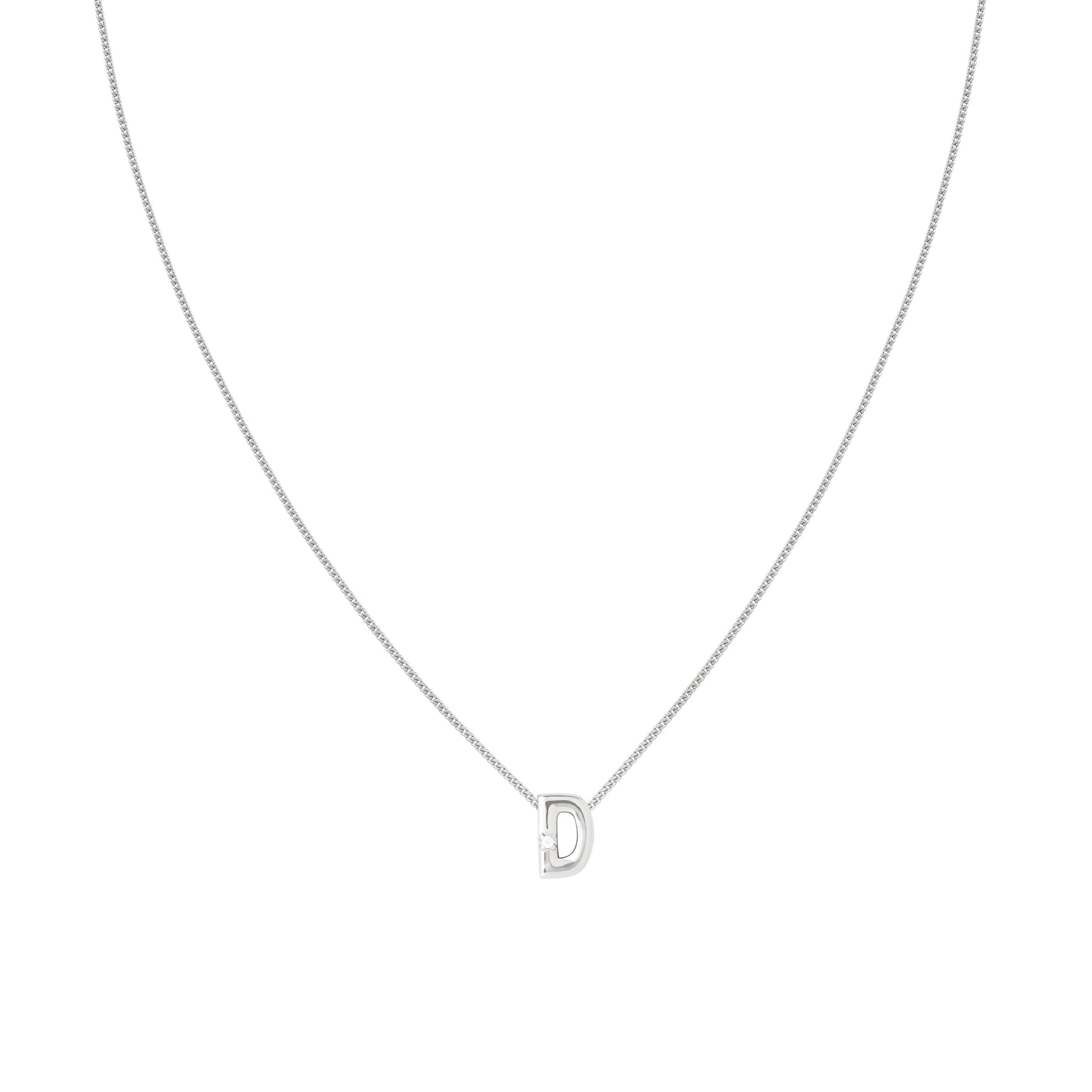 D Initial Pendant Necklace in Silver