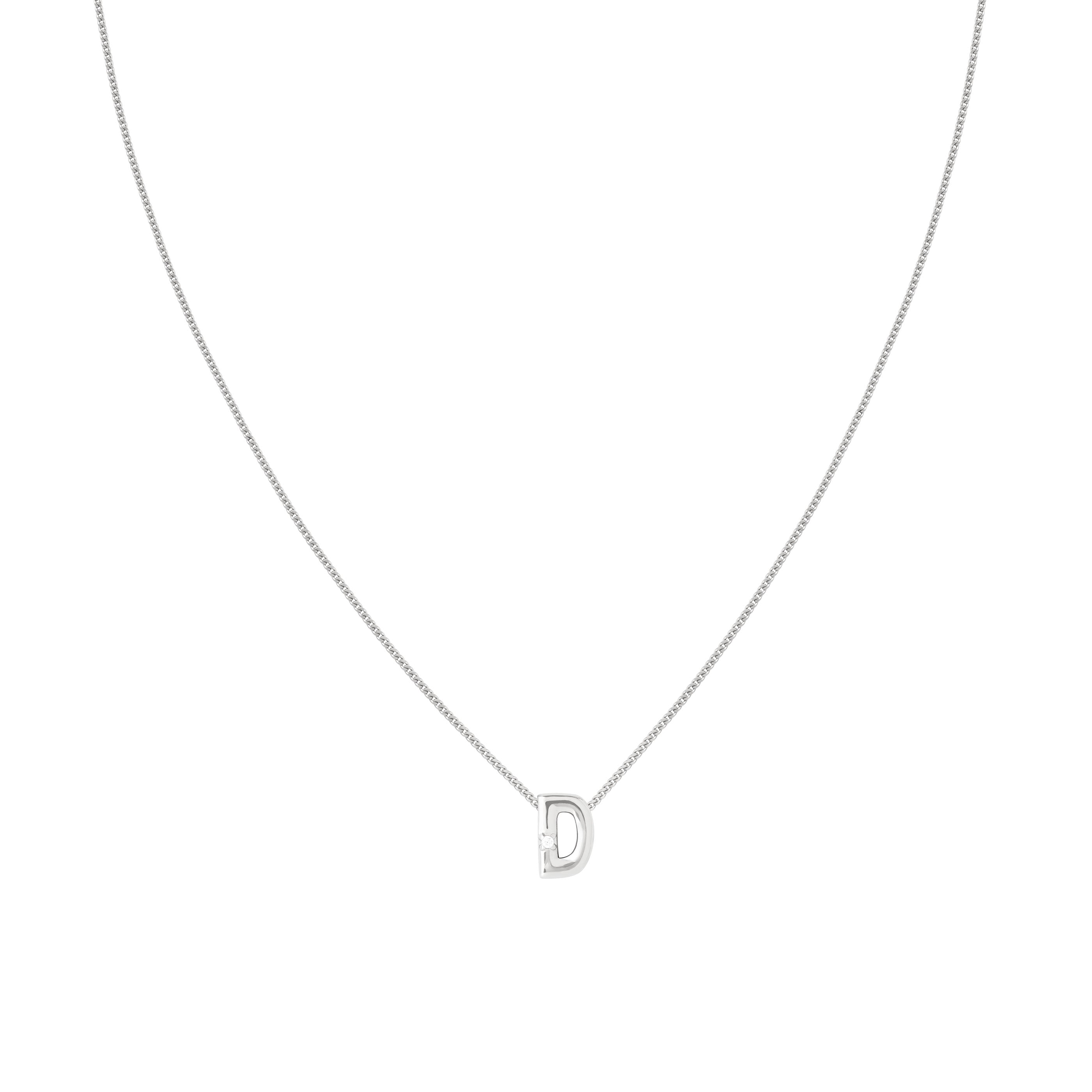 D Initial Pendant Necklace in Silver