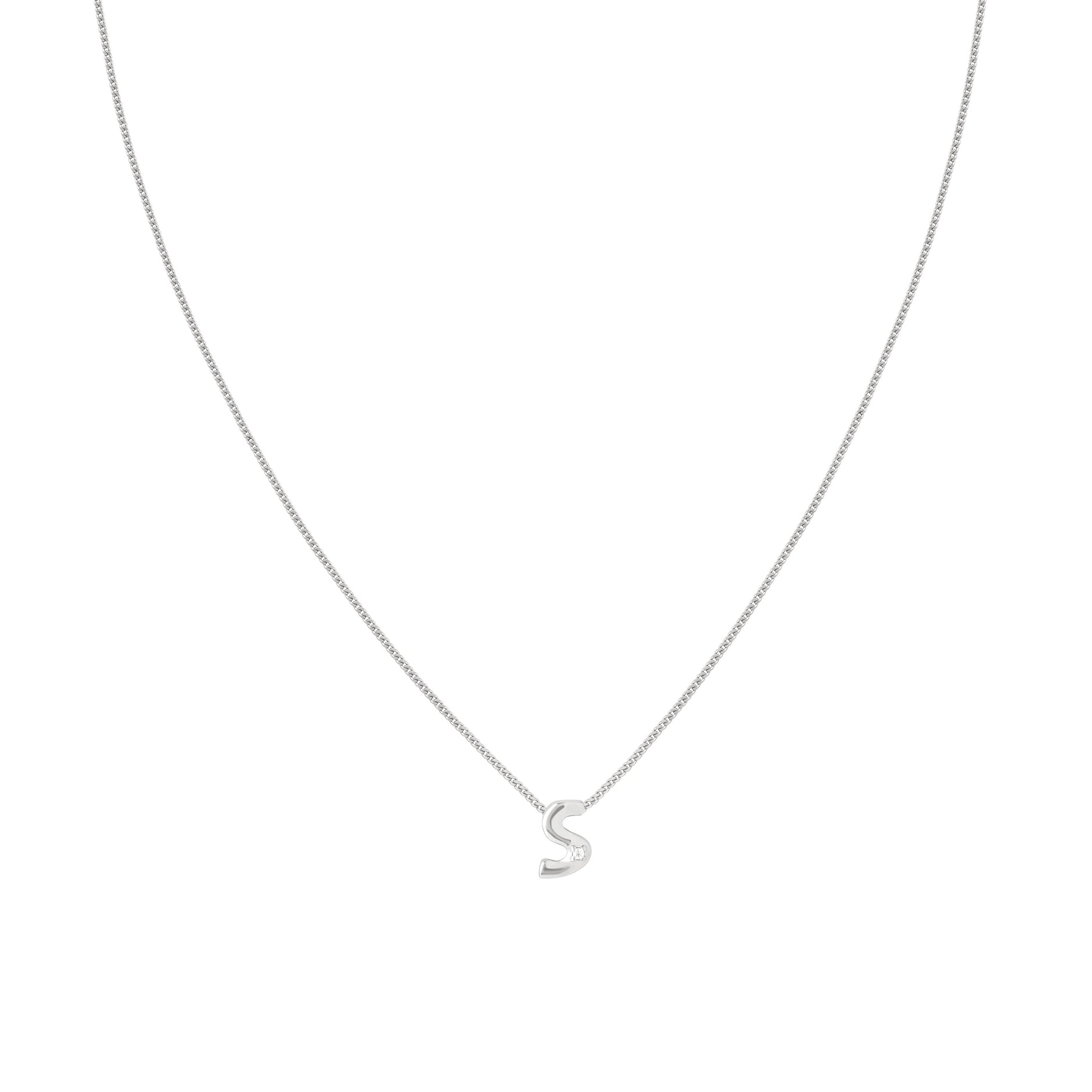 S Initial Pendant Necklace in Silver with S