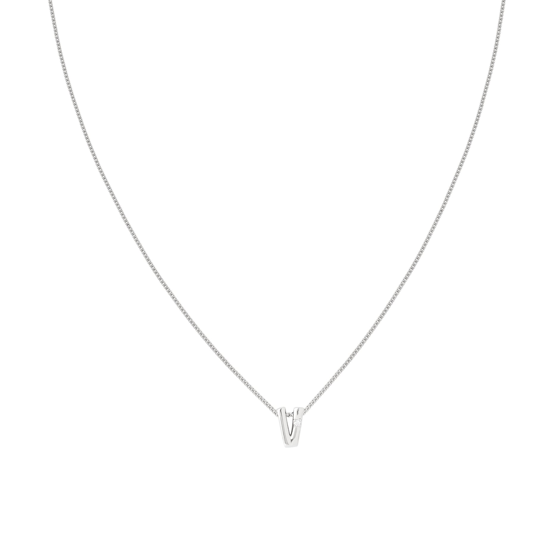 V Initial Pendant Necklace in Silver with V