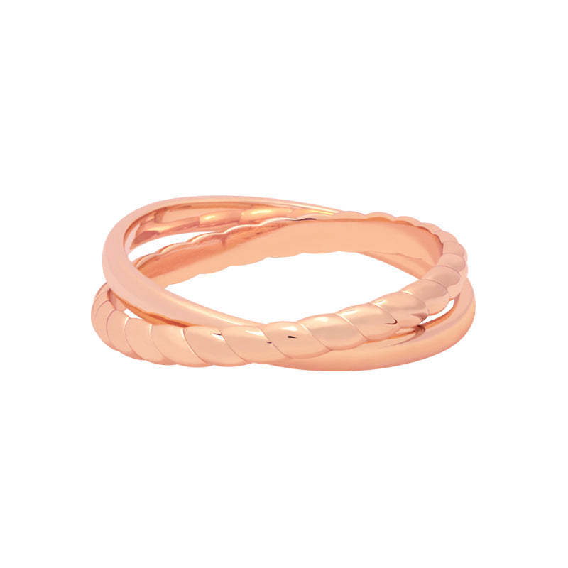 Interlocked Rope & Plain Band Ring in Rose Gold