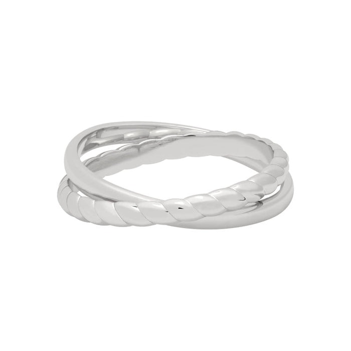 Interlocked Rope & Plain Band Ring in Silver