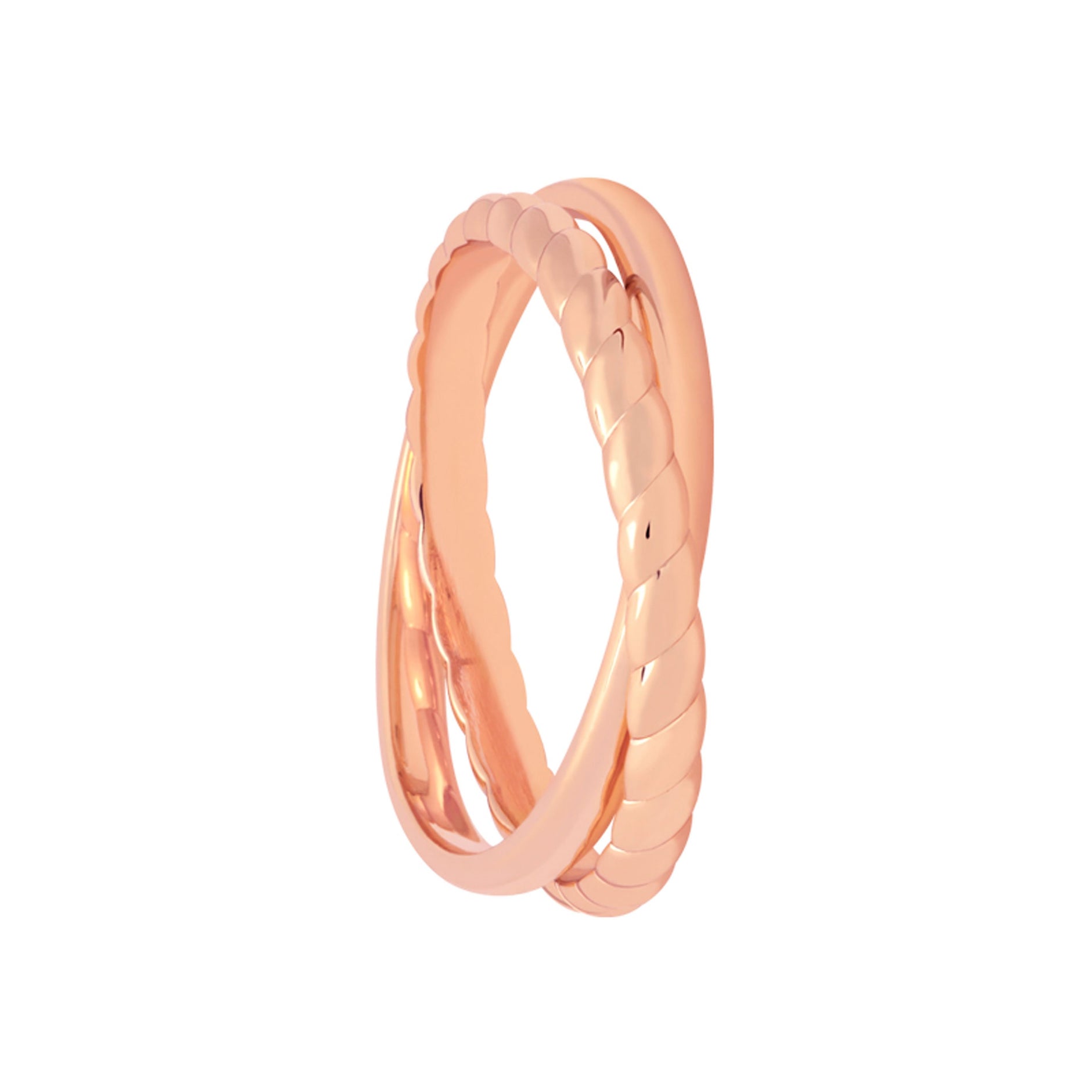 Interlocked Rope & Plain Band Ring in Rose Gold