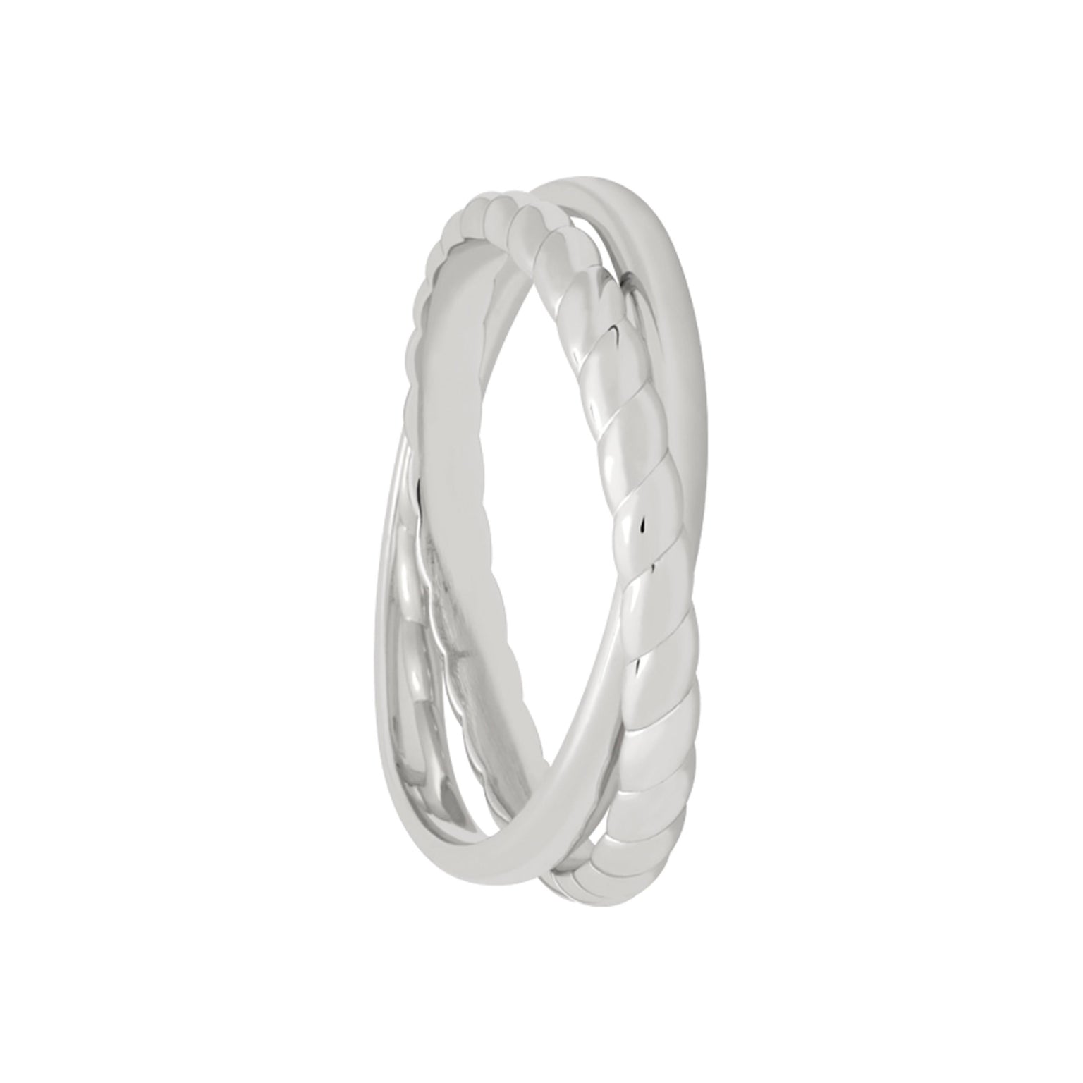 Interlocked Rope & Plain Band Ring in Silver