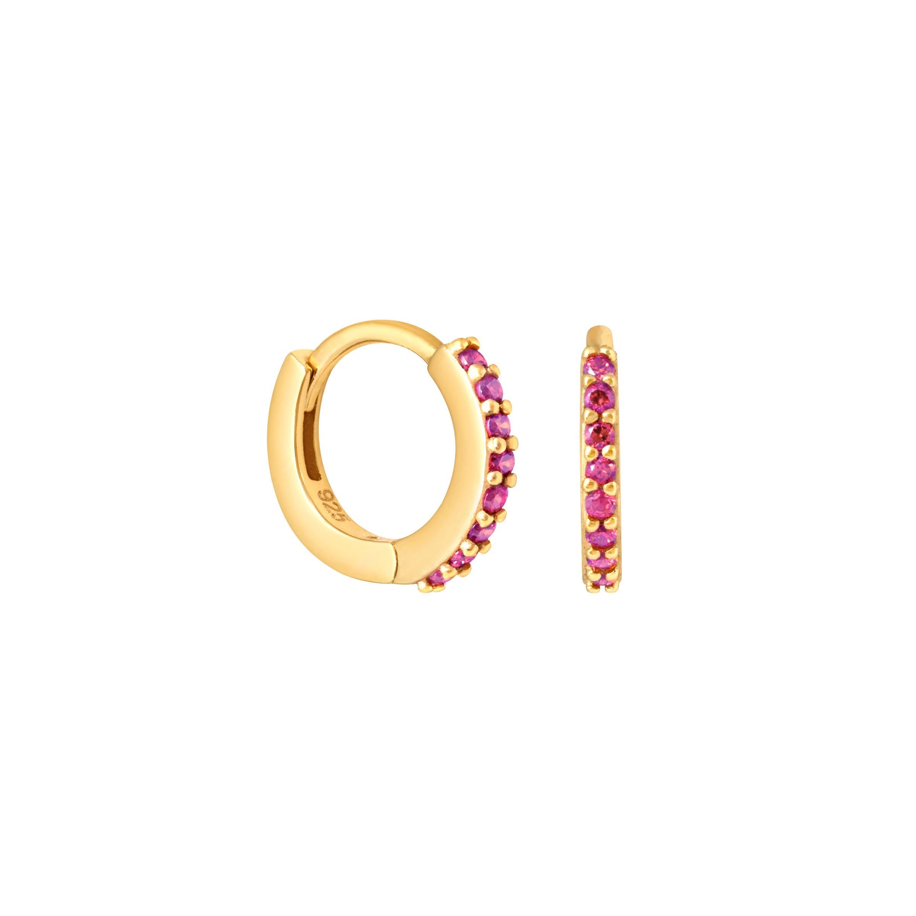 July Birthstone Huggies in Gold with Ruby CZ