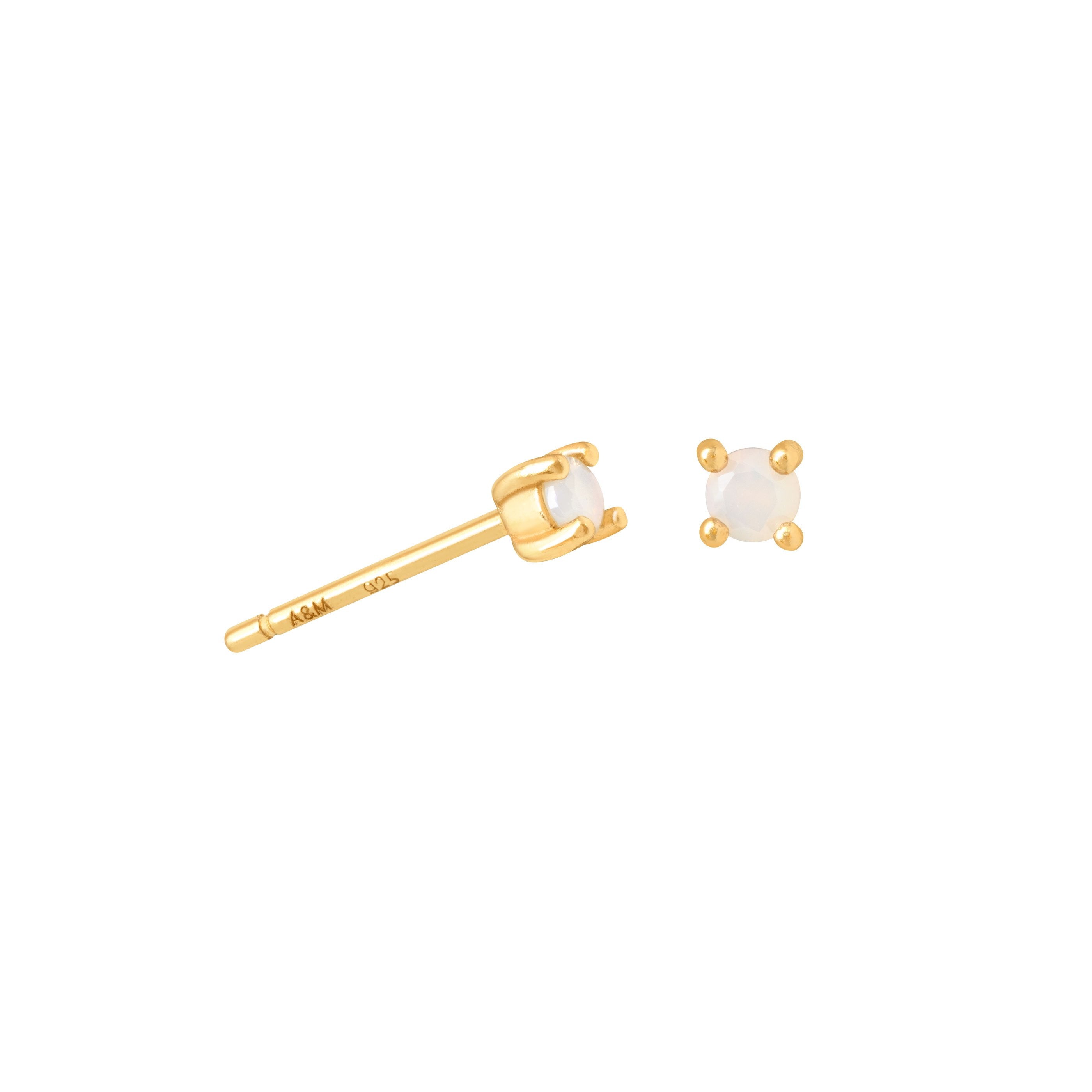 June Birthstone Stud Earrings in Gold with Moonstone CZ