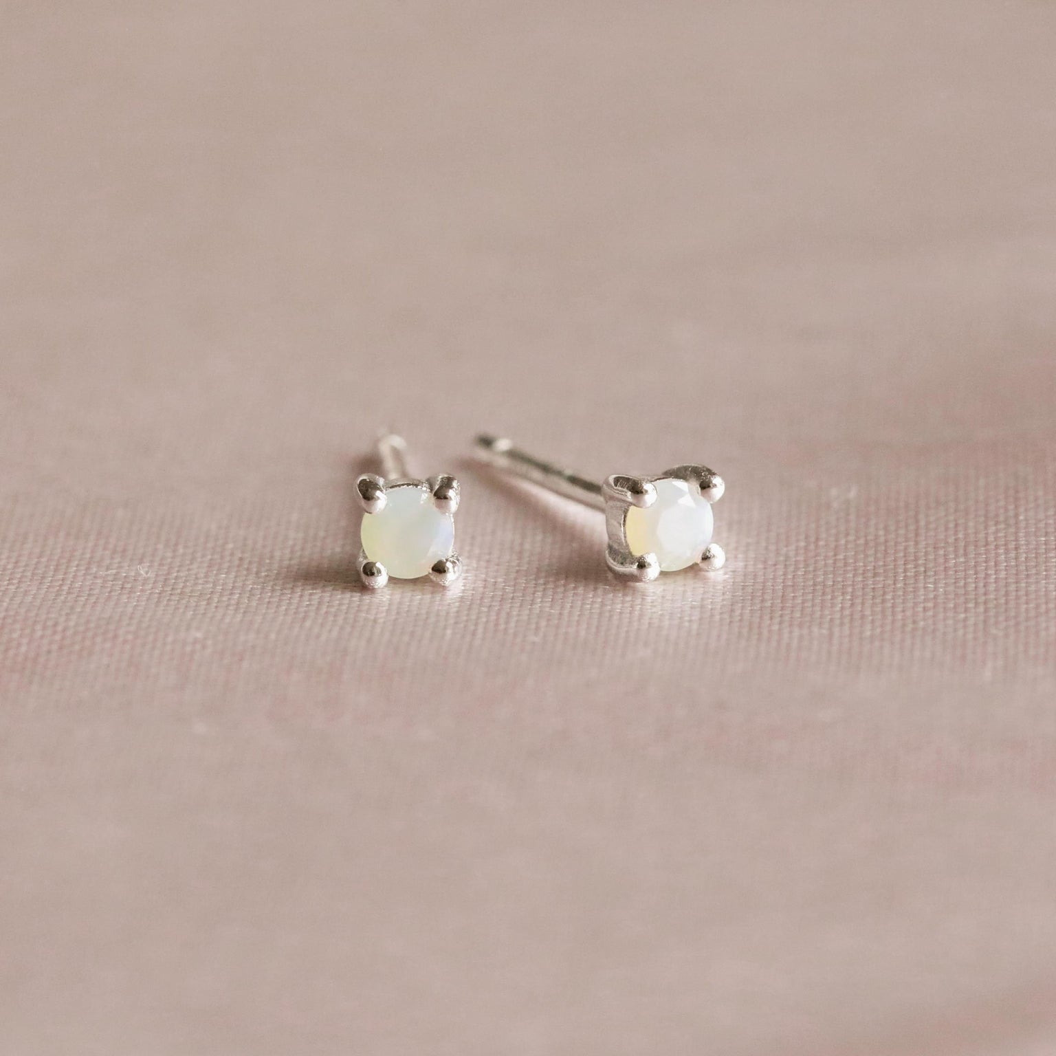 June Birthstone Stud Earrings in Silver with Moonstone CZ