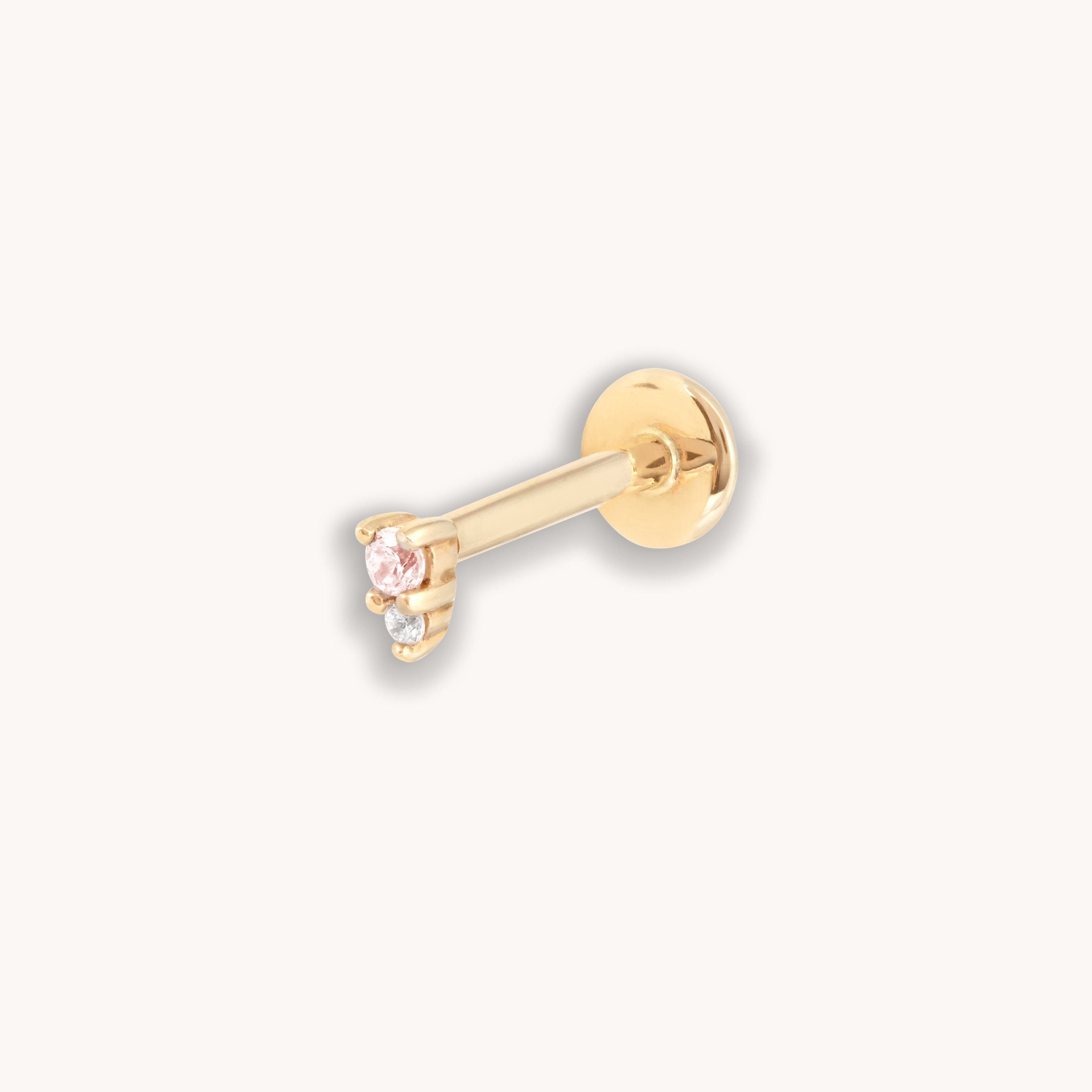 Pink Tourmaline & White Topaz Stacking Piercing Stud in Solid Gold
