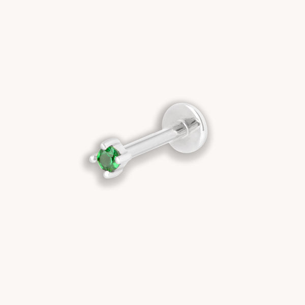 Tsavorite Claw Set Piercing Stud in Solid White Gold