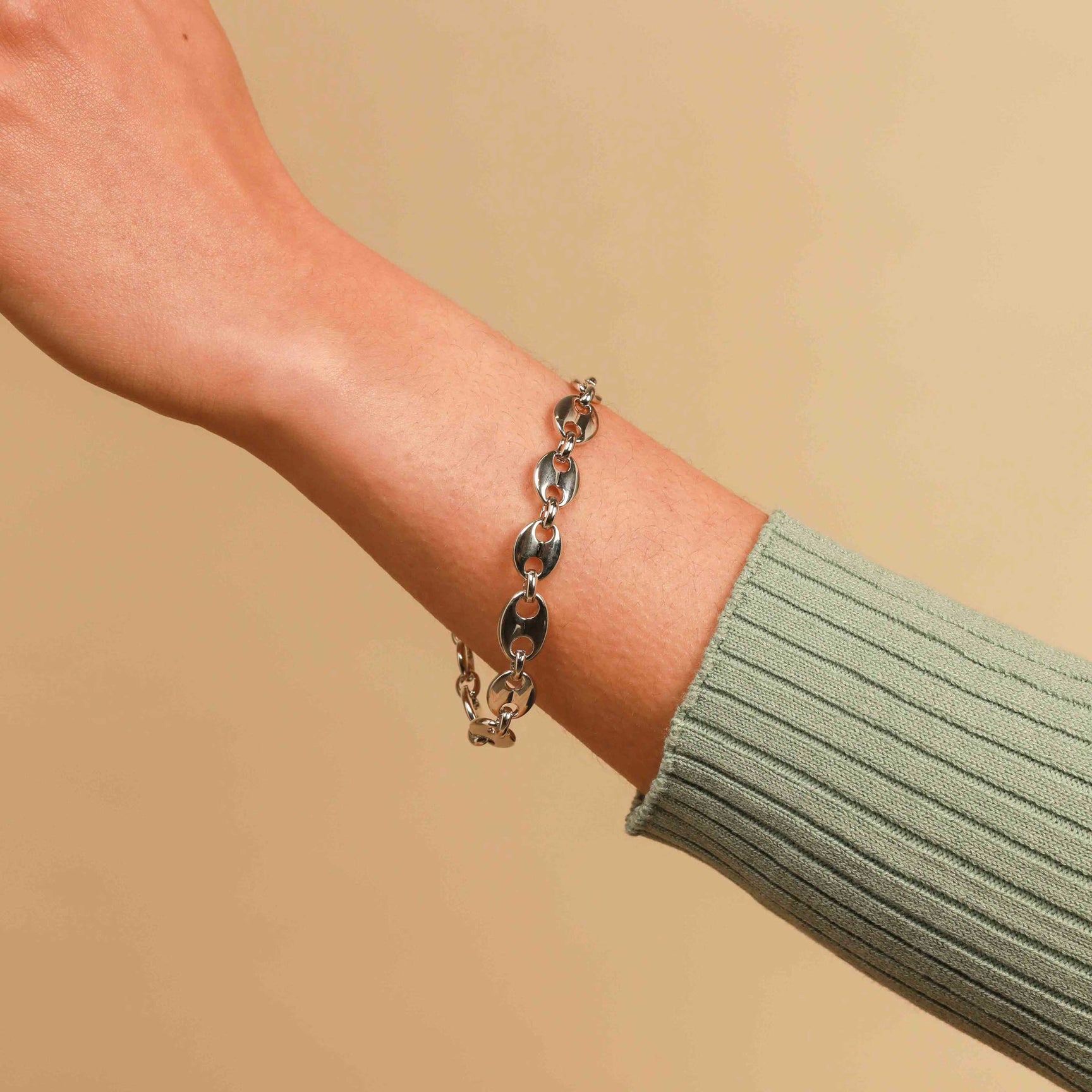 Worn shot of Mariner Chain Bracelet in Silver