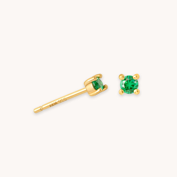 May Birthstone Stud Earrings in Gold with Emerald CZ