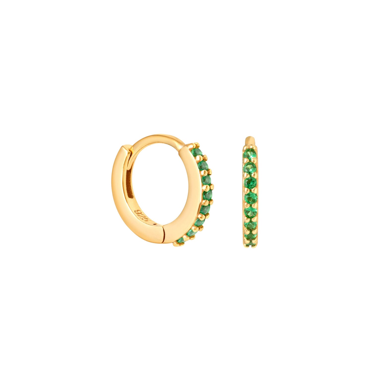 May Birthstone Huggies in Gold with Emerald CZ