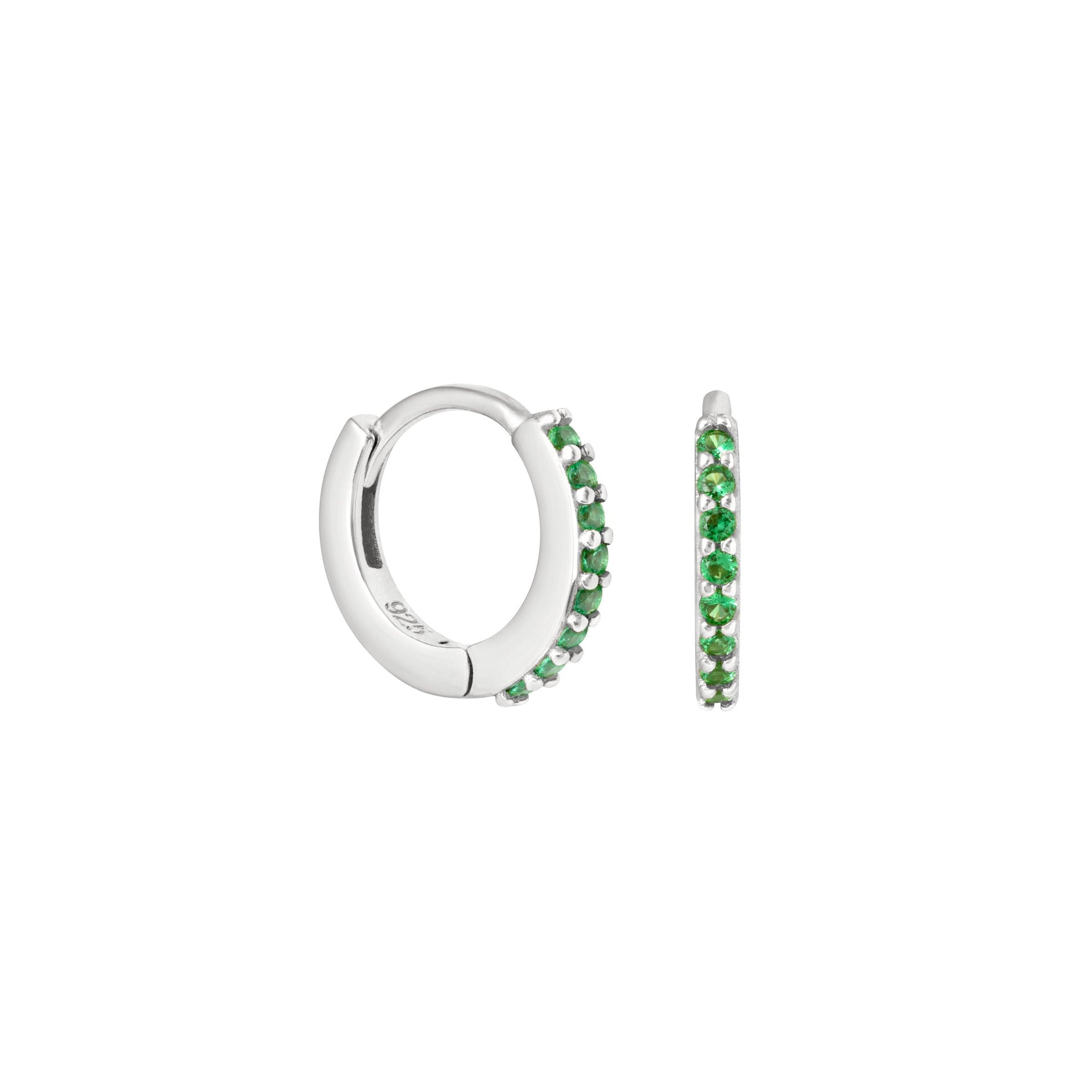 May Birthstone Huggies in Silver with Emerald CZ