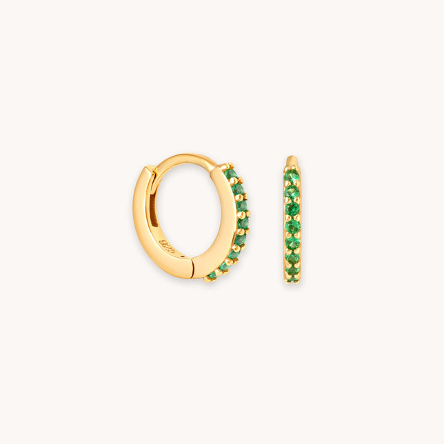 May Birthstone Huggies in Gold with Emerald CZ
