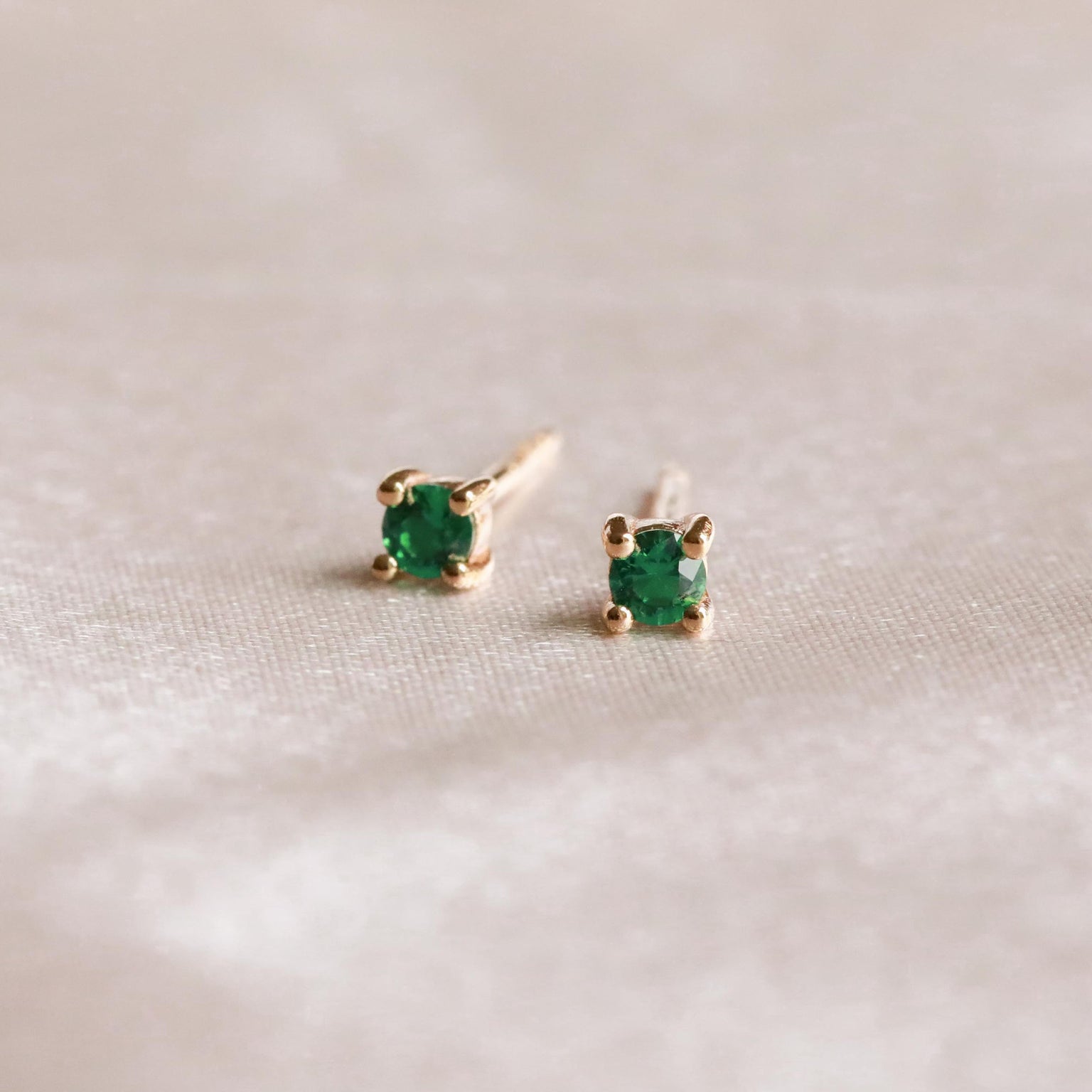 May Birthstone Stud Earrings in Gold with Emerald CZ