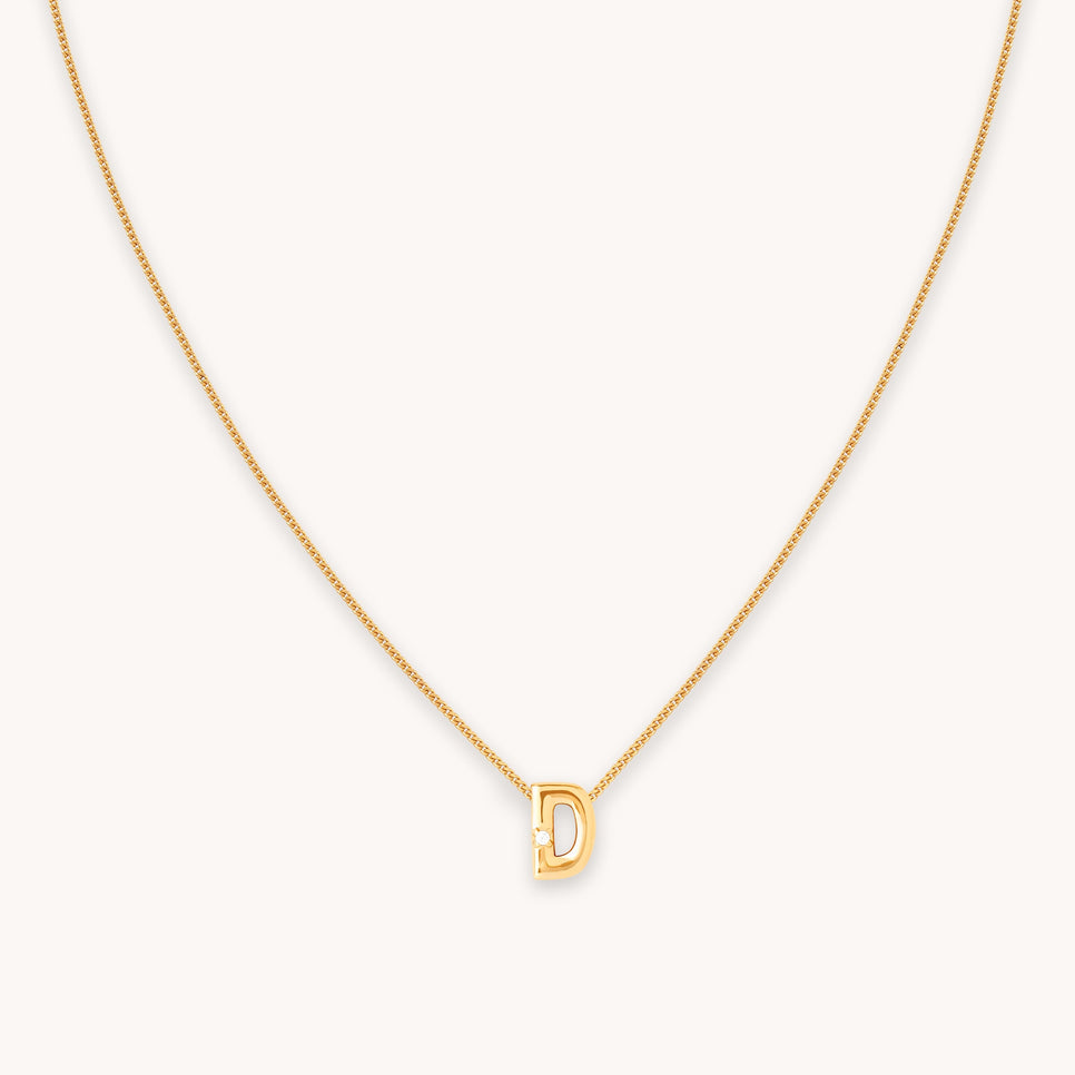 D Initial Pendant Necklace in Gold