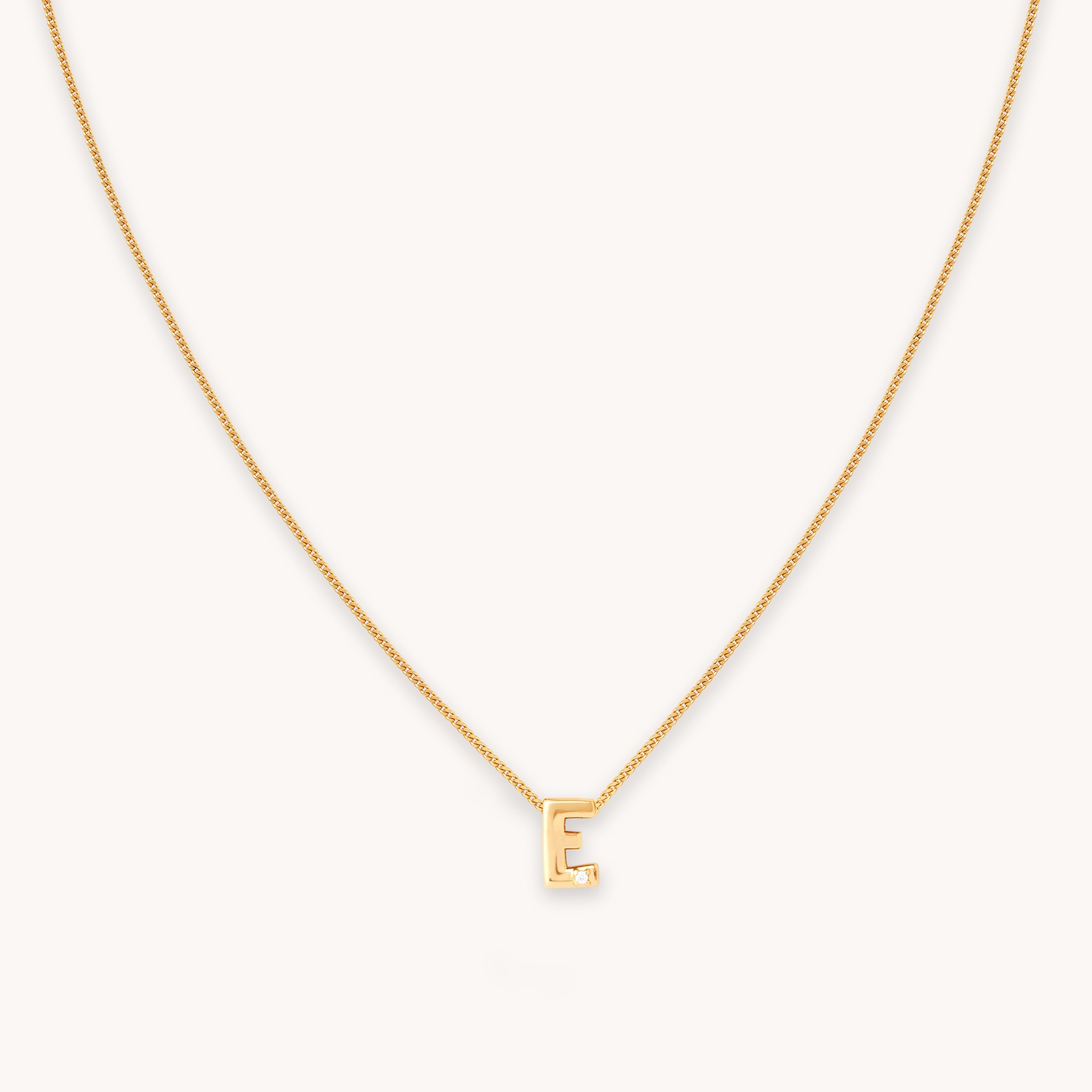 E Initial Pendant Necklace in Gold