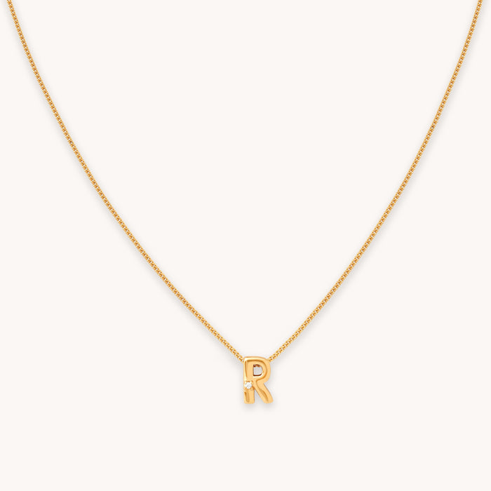 R Initial Pendant Necklace in Gold