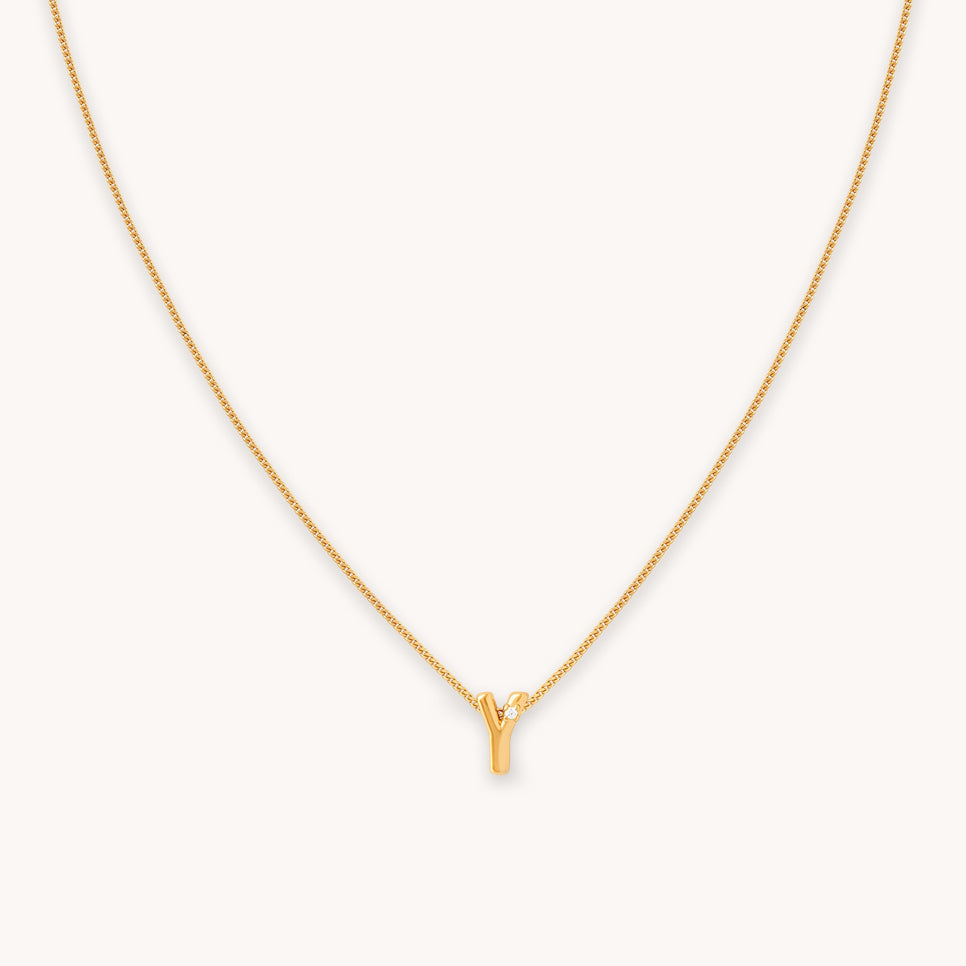 Y Initial Pendant Necklace in Gold