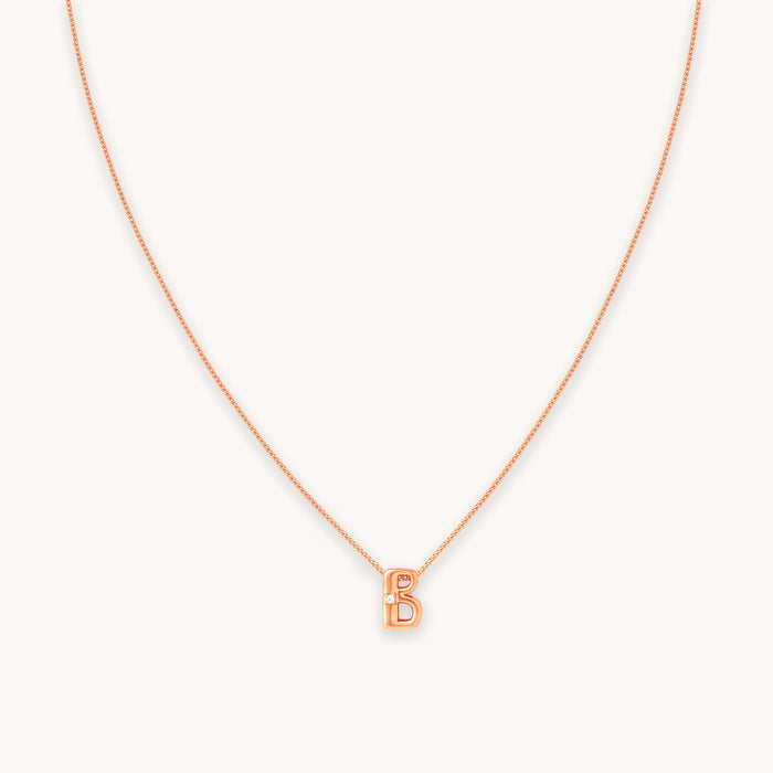 B Initial Pendant Necklace in Rose Gold