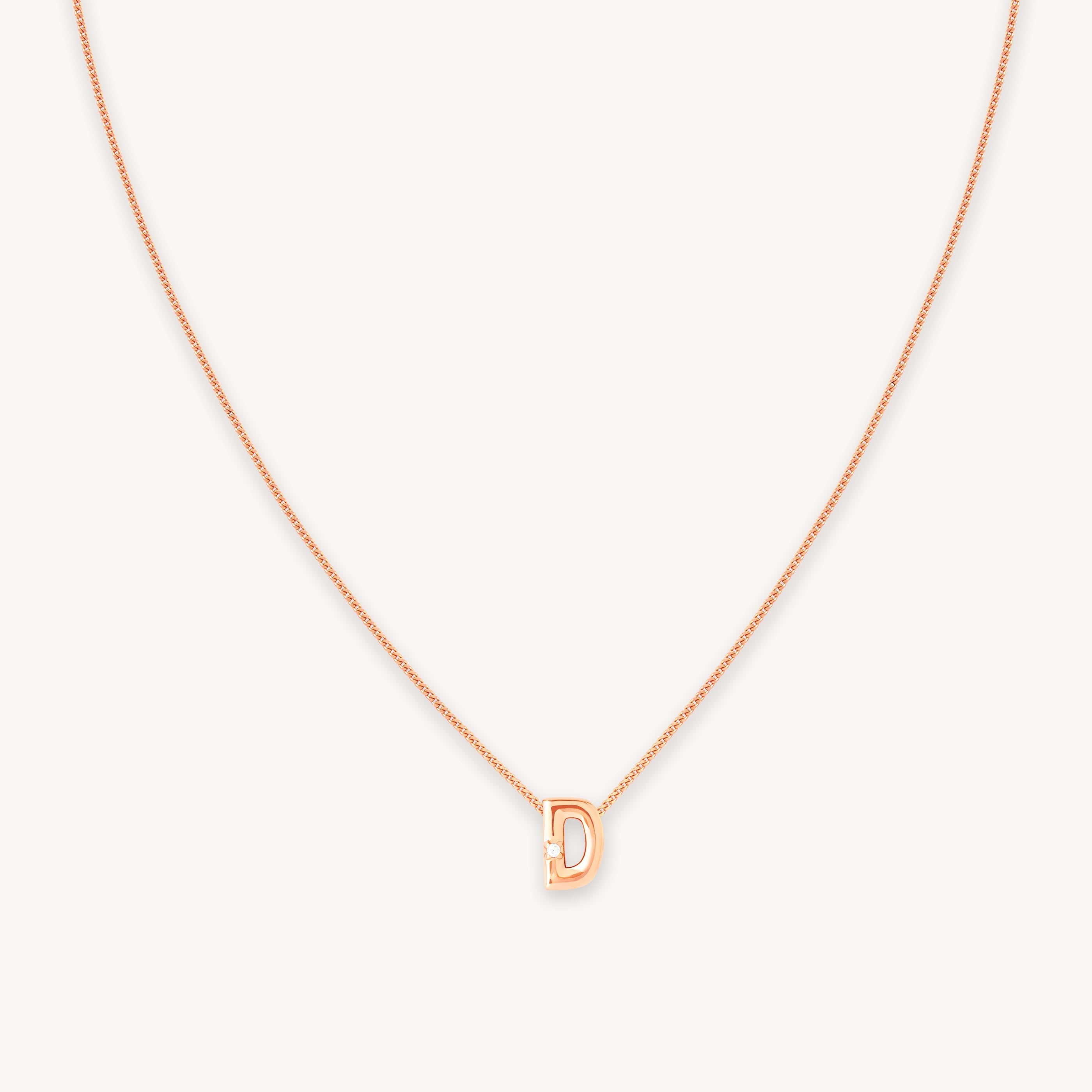 D Initial Pendant Necklace in Rose Gold