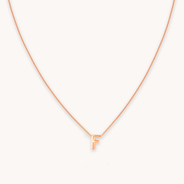 F Initial Pendant Necklace in Rose Gold