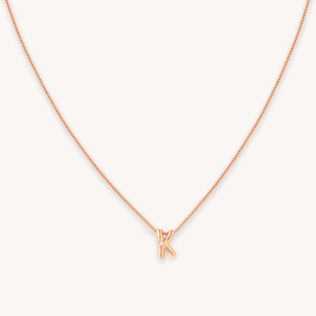 K Initial Pendant Necklace in Rose Gold
