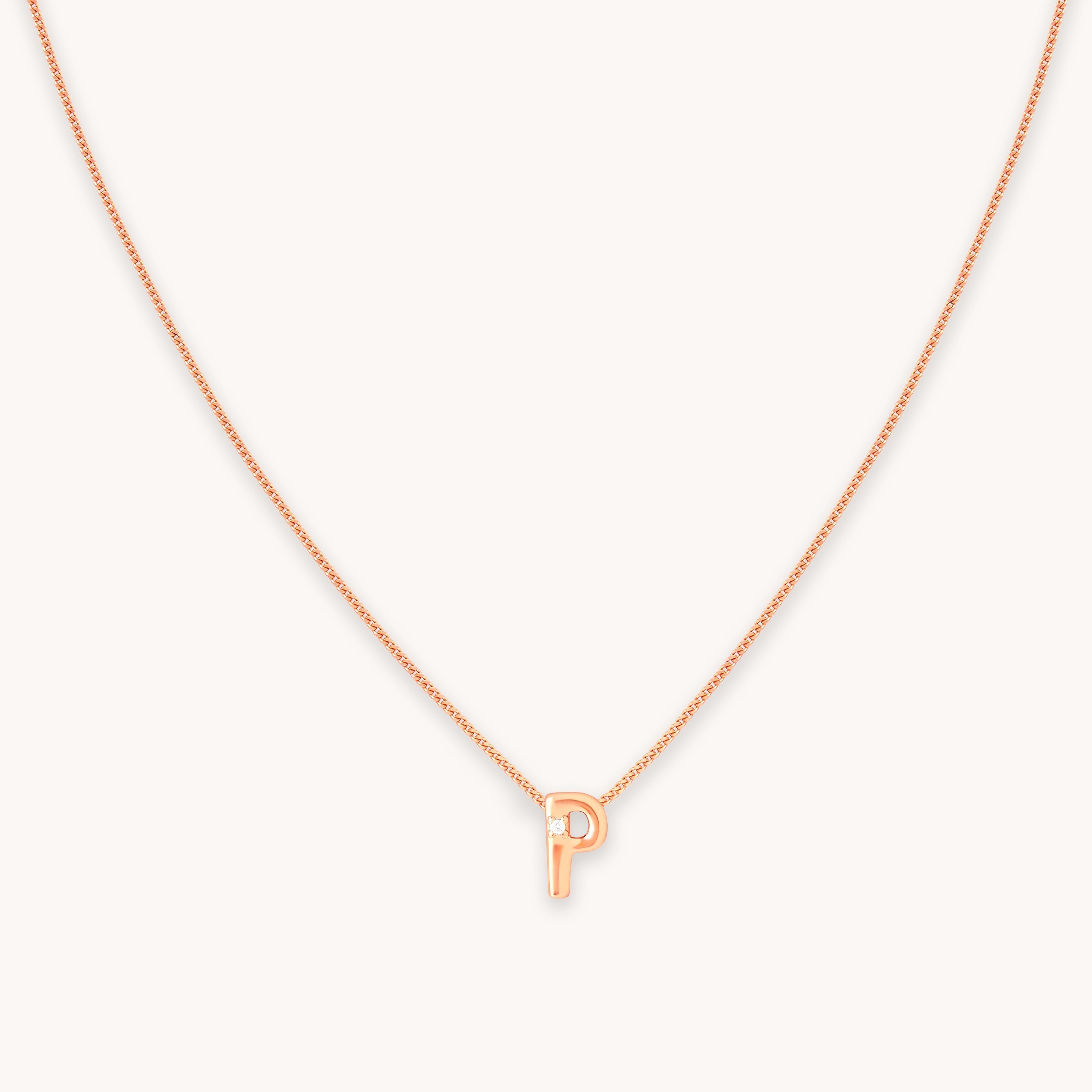 P Initial Pendant Necklace in Rose Gold