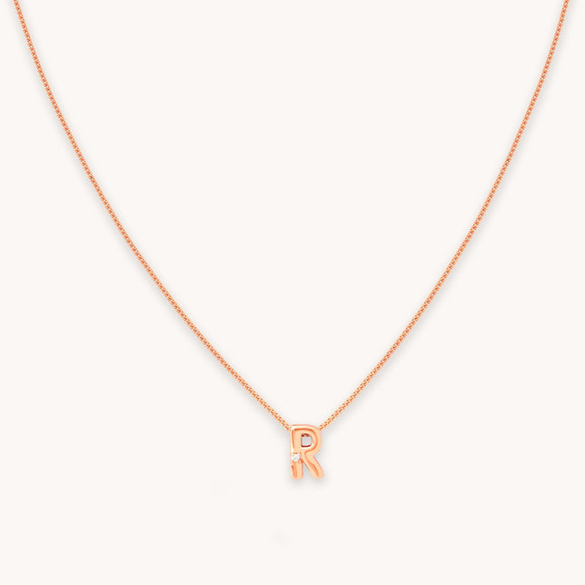 R Initial Pendant Necklace in Rose Gold