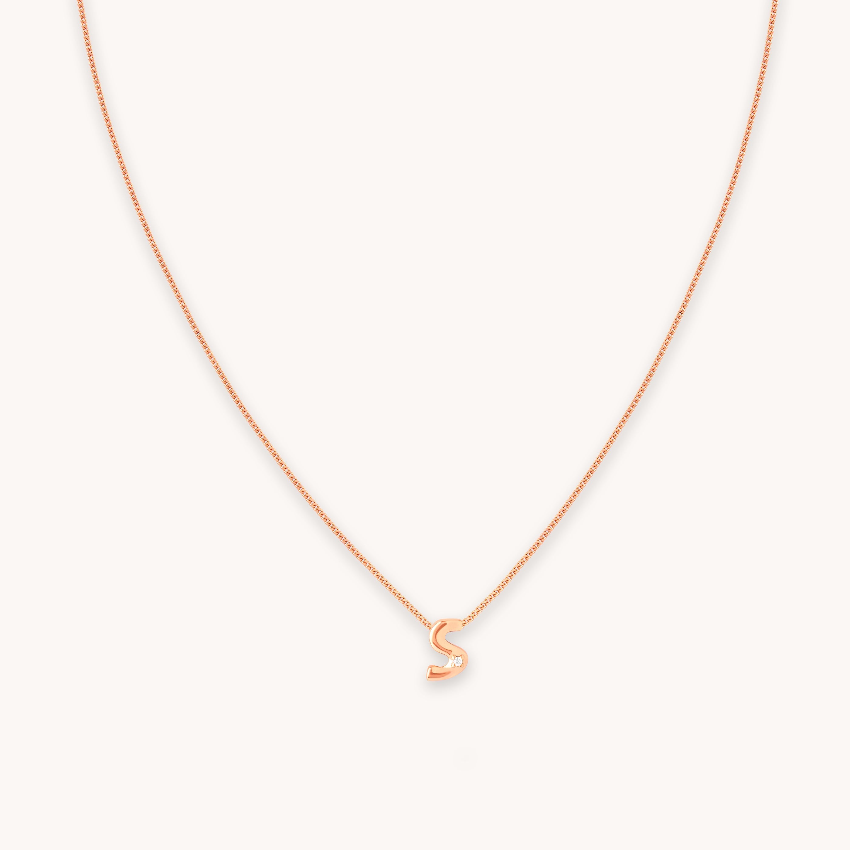 S Initial Pendant Necklace in Rose Gold