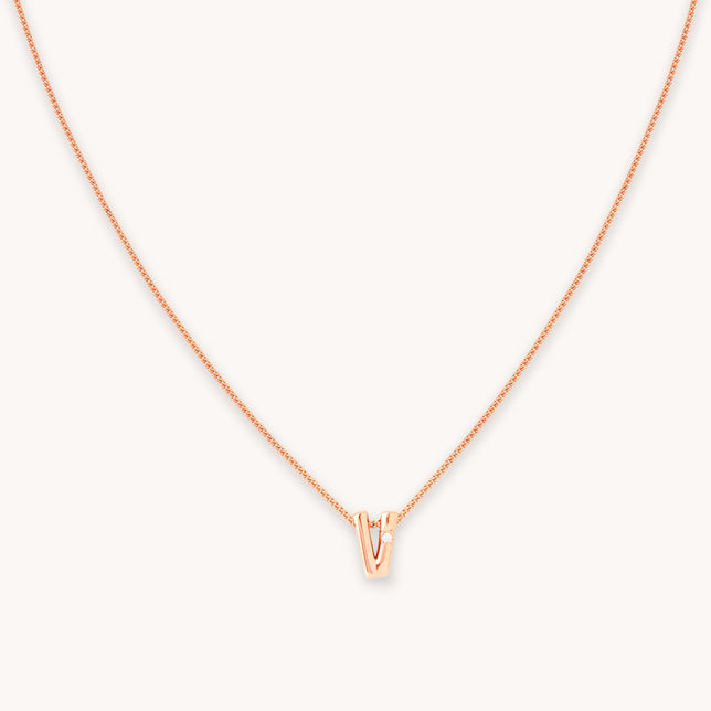 V Initial Pendant Necklace in Rose Gold