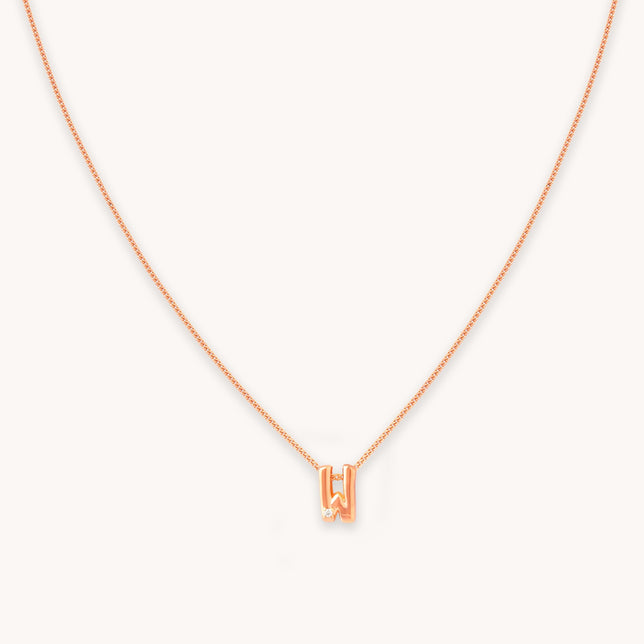 W Initial Pendant Necklace in Rose Gold