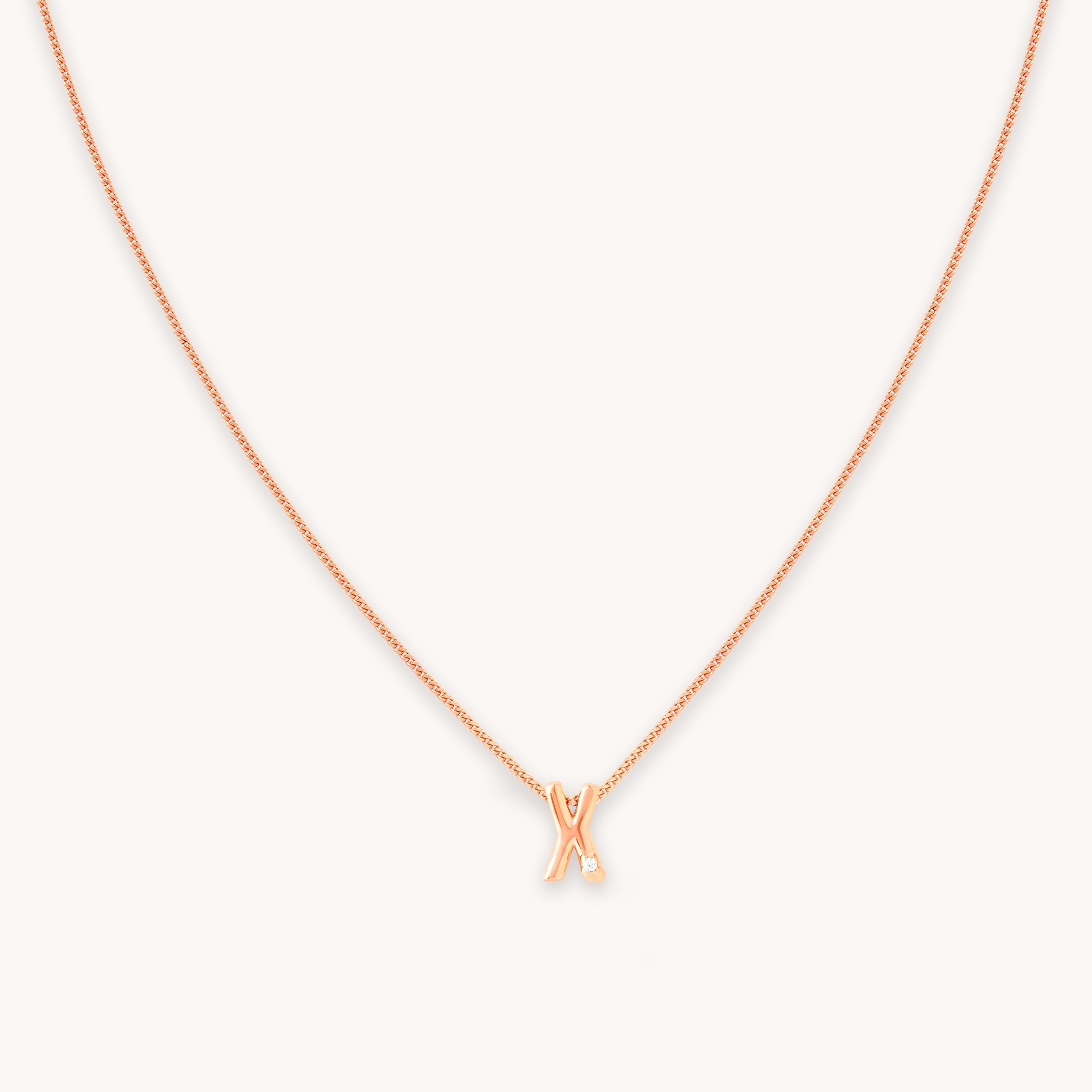 X Initial Pendant Necklace in Rose Gold