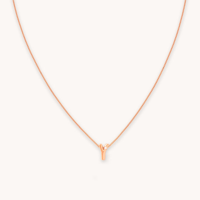Y Initial Pendant Necklace in Rose Gold