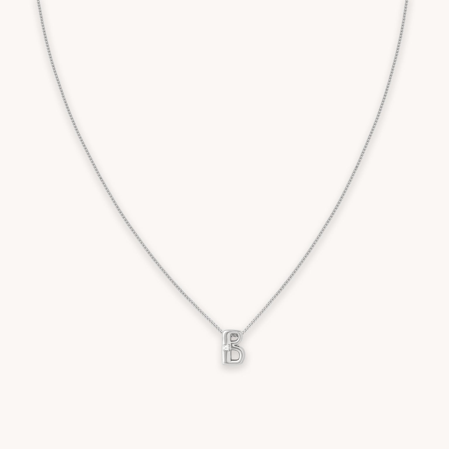 B Initial Pendant Necklace in Silver