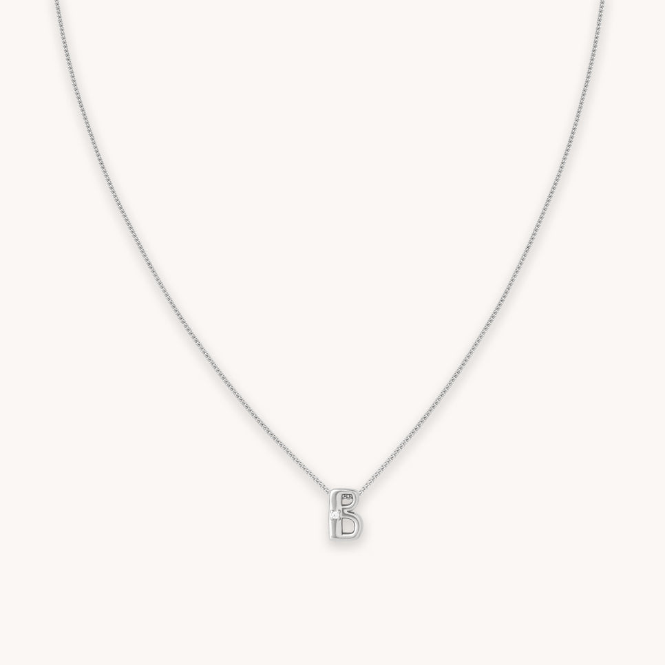 B Initial Pendant Necklace in Silver