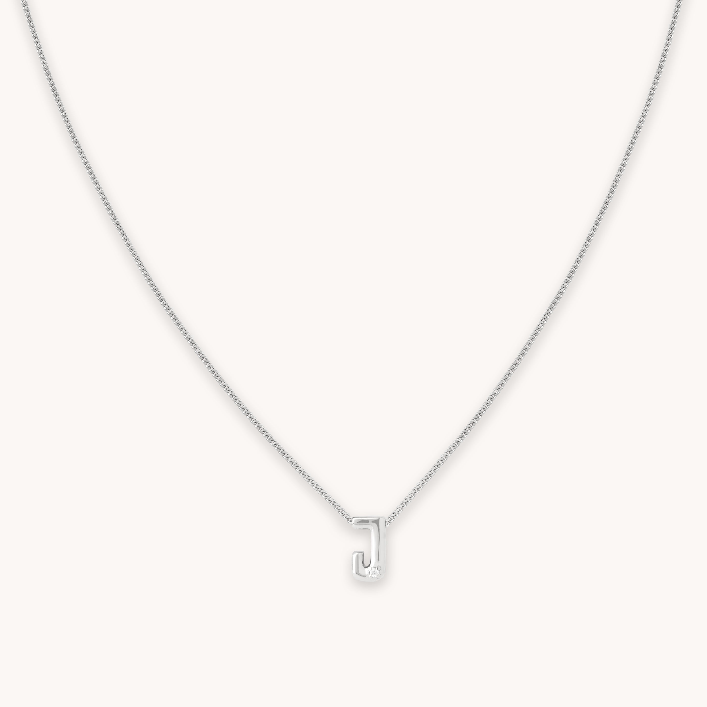 J Initial Pendant Necklace in Silver