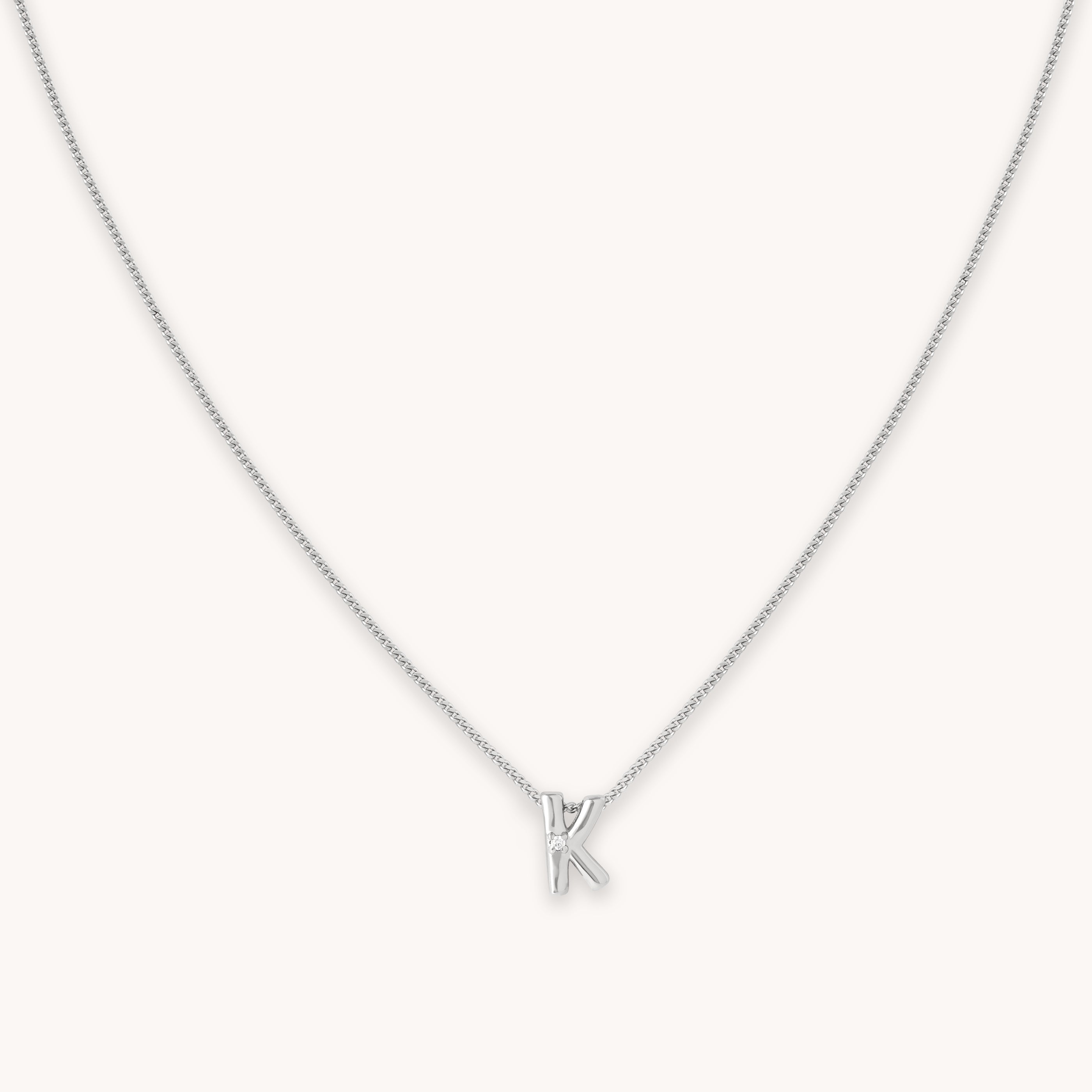 K Initial Pendant Necklace in Silver