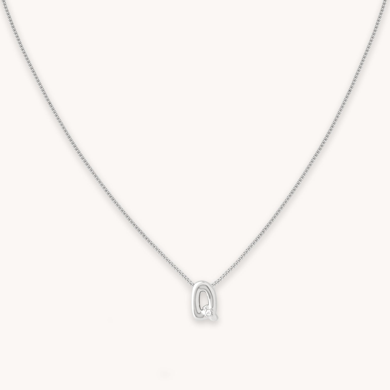 V Silver Initial Pendant Necklace