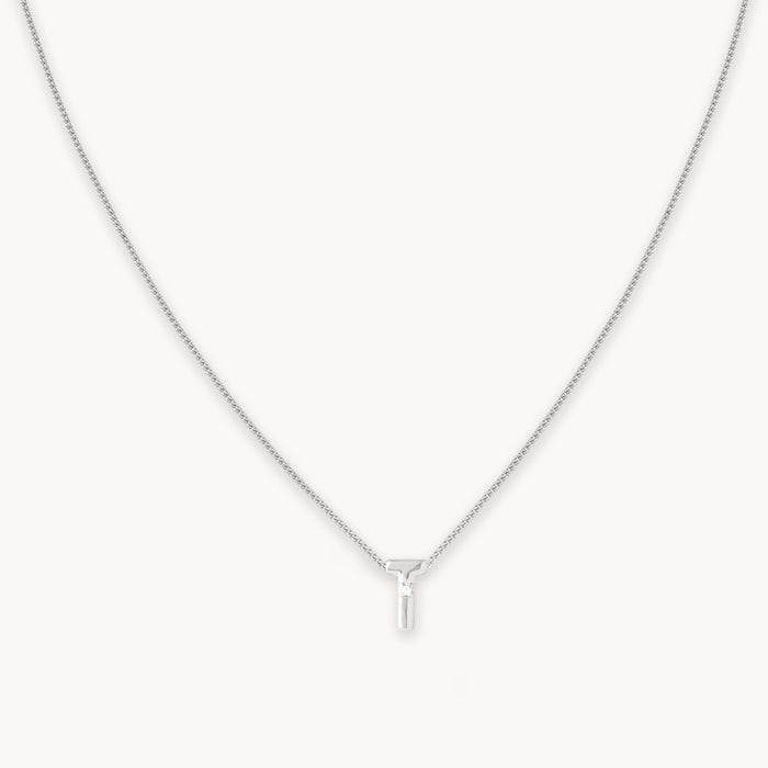 T Initial Pendant Necklace in Silver
