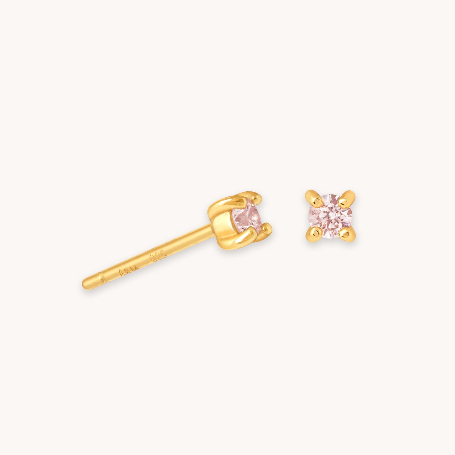 October Birthstone Stud Earrings in Gold with Pink Tourmaline CZ