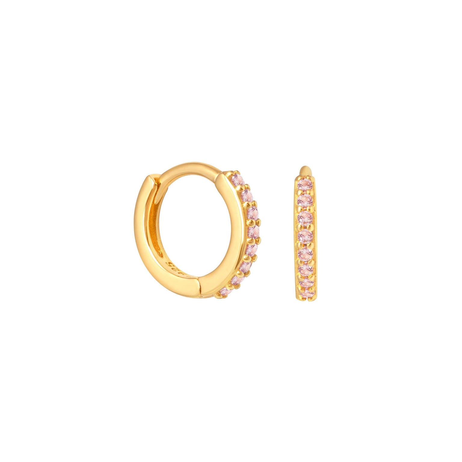 October Birthstone Huggies in Gold with Pink Tourmaline CZ