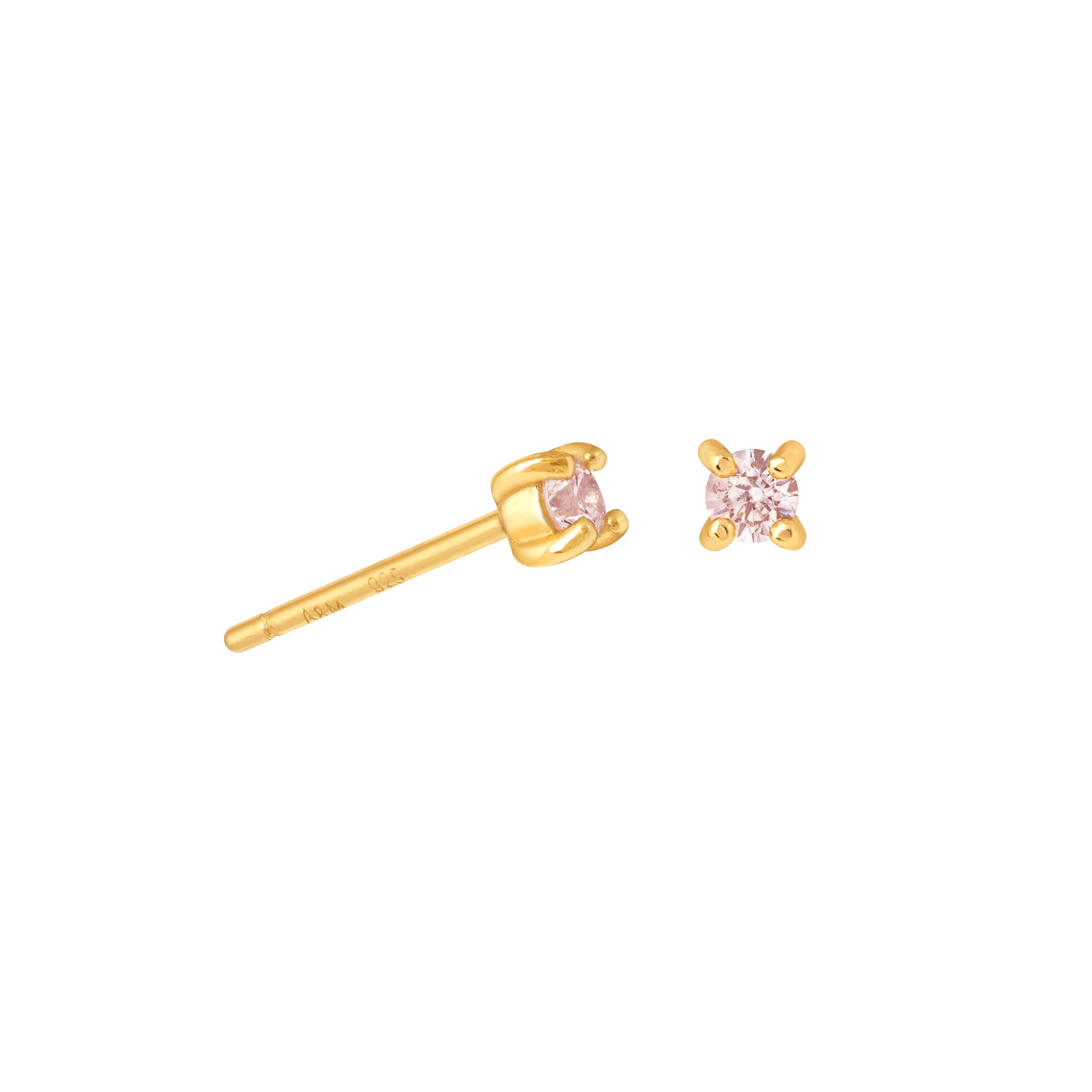 October Birthstone Stud Earrings in Gold with Pink Tourmaline CZ