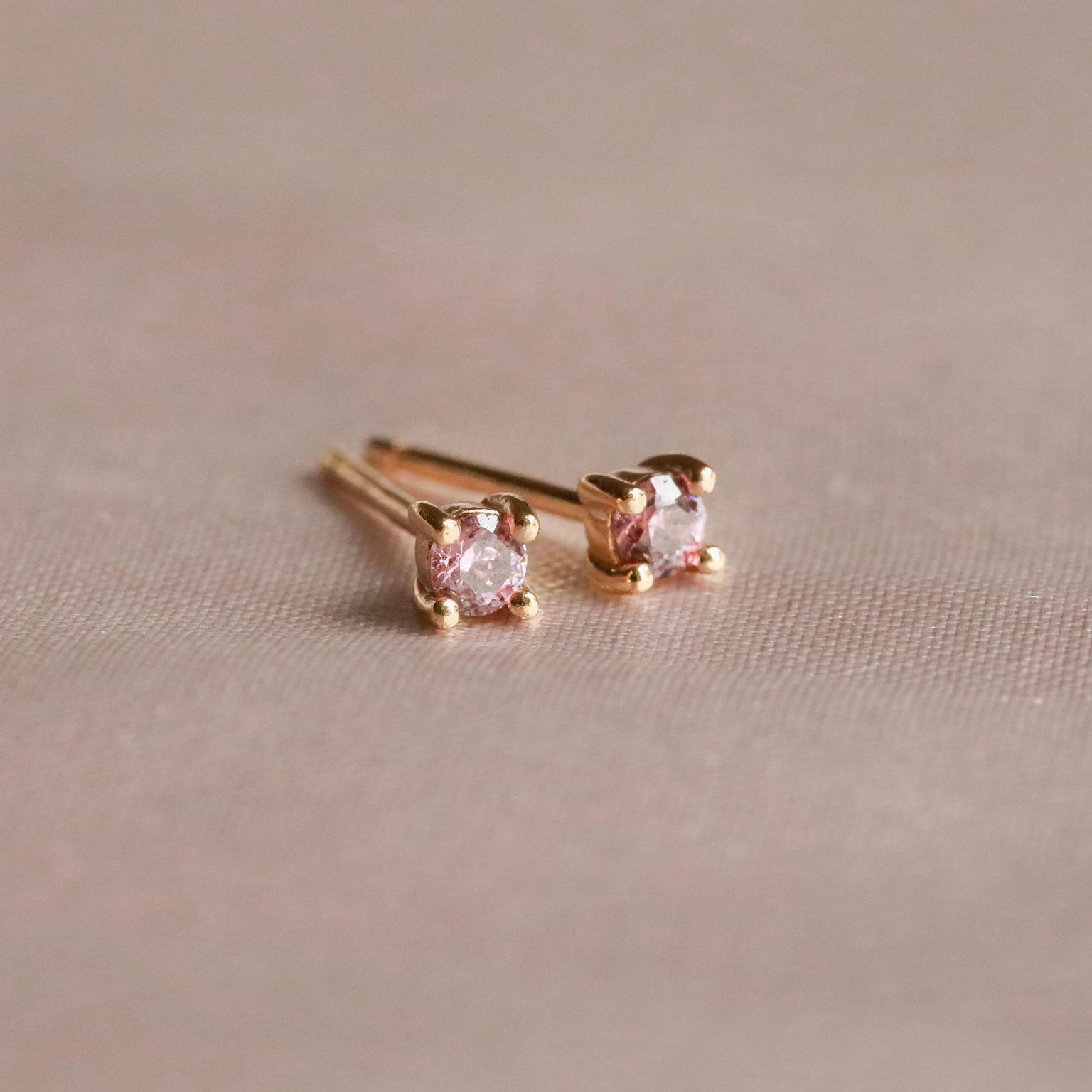 October Birthstone Stud Earrings in Gold with Pink Tourmaline CZ