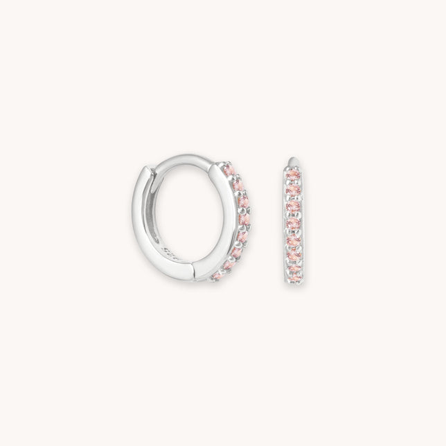 October Birthstone Huggies in Silver with Pink Tourmaline CZ